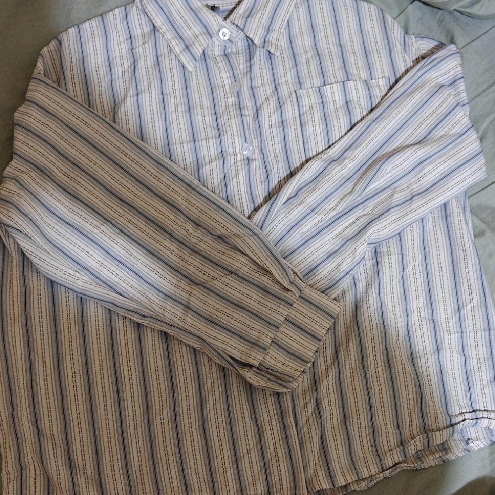 Classic Beige and Blue Striped Men's Shirt